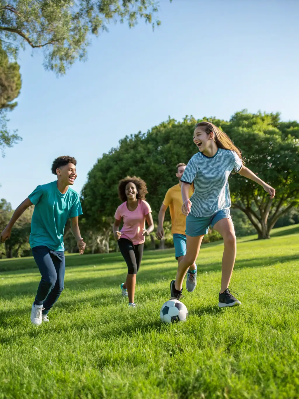A group of young adults participating in a team sports activity at Castel Clos, promoting teamwork, physical activity, and community engagement, showcasing the organization's focus on sports and wellness.